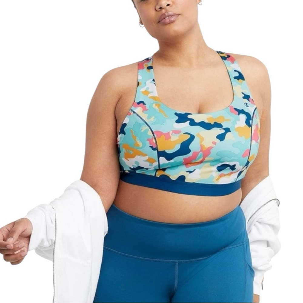 NEW Champion sports bra - bright Camo moisture wicking plus 2x multi color